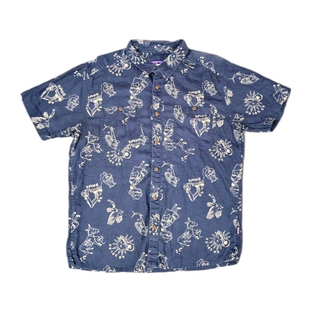 Patagonia Men's Sz (L) Back Step Shirt Short Sleeve Button Up Blue Hemp Organic